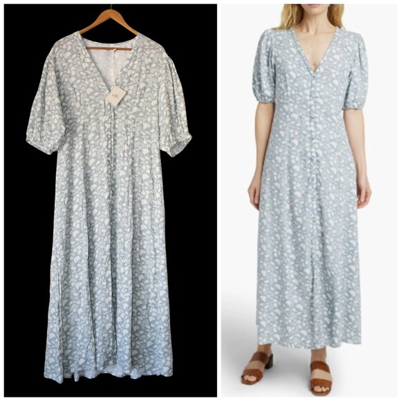 NWT Faherty Havana Floral Maxi Dress Linen Blend Large Button fronts Smoke $198 - Picture 1 of 12